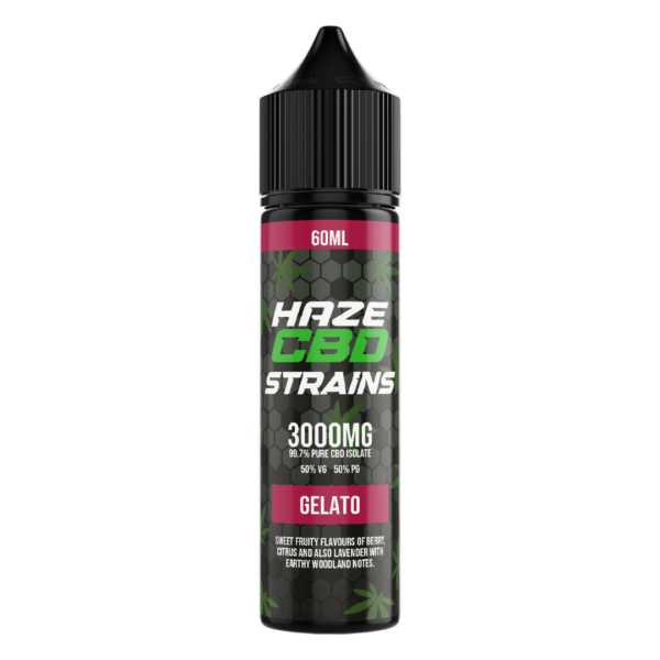 Elevate your vaping experience with Haze CBD Strains 3000mg 60ml - Gelato CBD. Pure CBD isolate, 50% PG/VG, 0.2% THC. Get yours now!