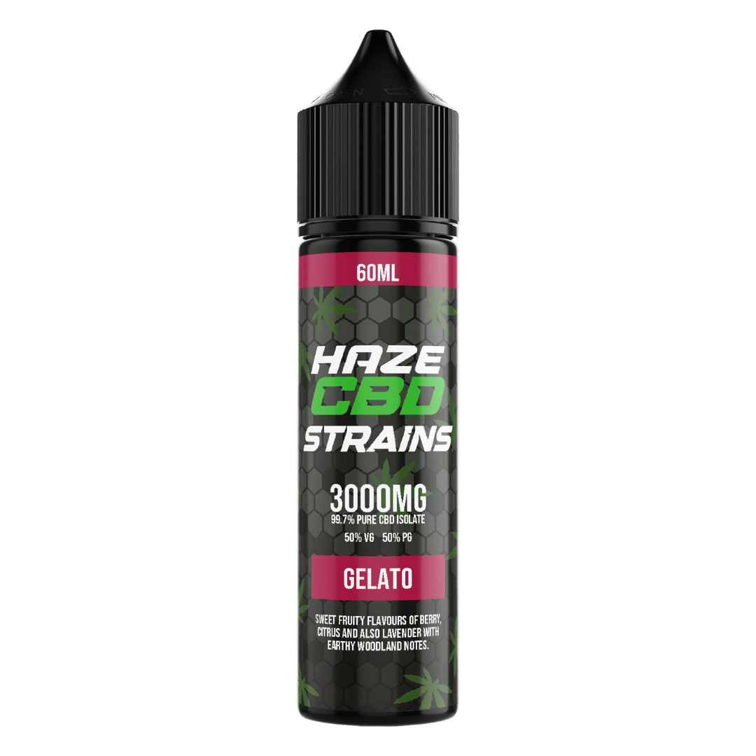 Elevate your vaping experience with Haze CBD Strains 3000mg 60ml - Gelato CBD. Pure CBD isolate, 50% PG/VG, 0.2% THC. Get yours now!